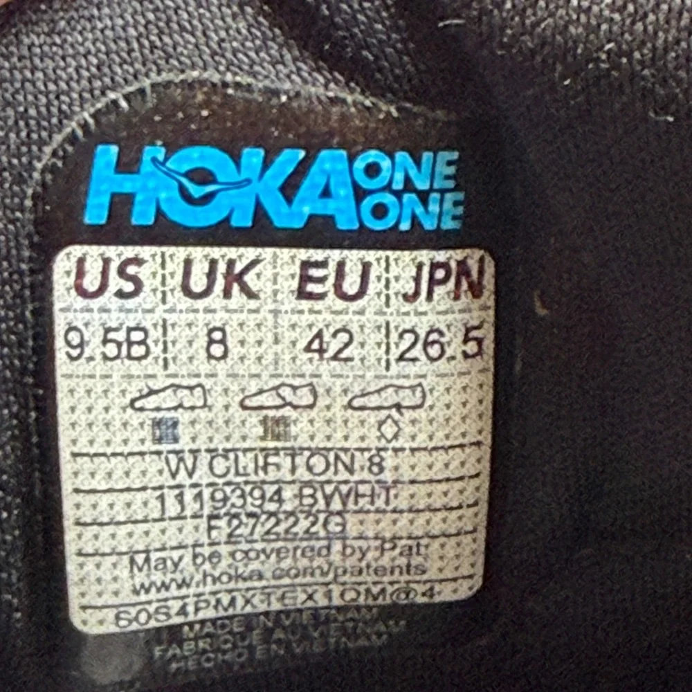 Hoka Clifton 8 Running Shoes Womens 9.5 Black White 1119394 BWHT Low Top Mesh - Picture 9 of 9